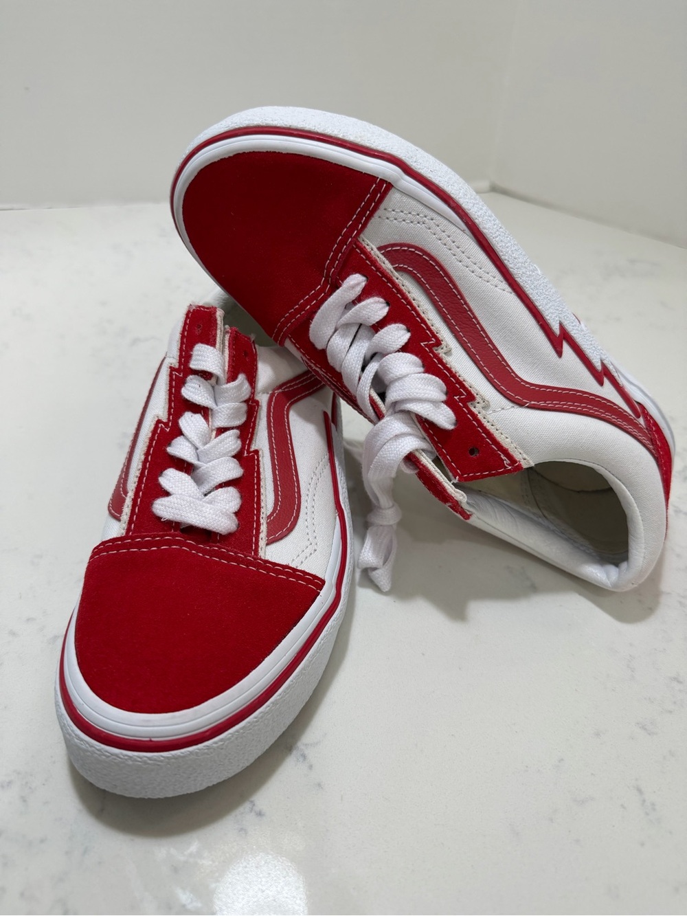 Vans Kids Red & White Low Top Skate Shoes